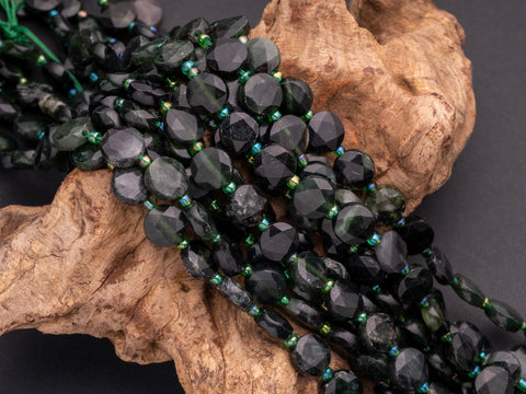 Natural Green Russian Jade Star Cut Disc Beads, 10mm disc, Natural Russian Jade beads, Russian Jade Stone, Full Strand, DS007