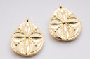 Gold Engraved Flower Oblong Oval Pendant, 15x18mm, Spring or Summer Vibe, Floral Charm, Summer Jewelry,CPG363