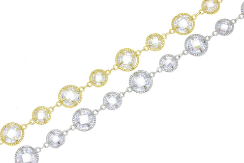 Chain With Alternating Briolette Cut Two Side Faceted CZ,Two Sided Large And Small Alternation Diamond By The Yard Link Chain,CHG254, CHS254