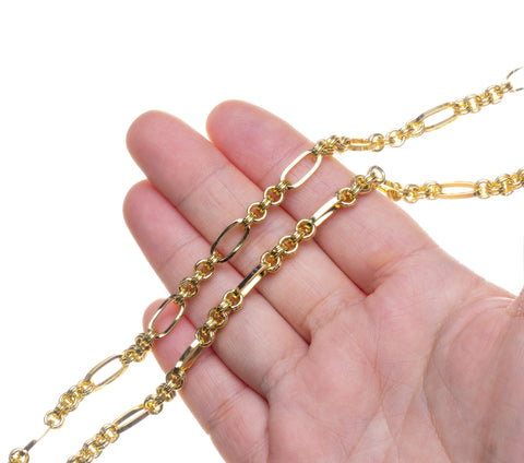 Gold Oval And Round Alternating Link Chain,Oval Gold Chain For Jewelry Making,CHG104