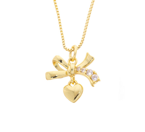 Gold Ribbon Bow Tie Heart Charm,Bow Tie CZ Gold Charm,Ribbon Bow Tie Heart Charm For Necklace Or Earrings,CZ Bow Tie Heart Charm,CPG2520
