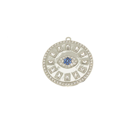 Evil Eye Pave Baguette Full Bling Disc Pendant,Large Evil eye Pendant, Evil eye jewelry, 23mm, 1 pc or 5pcs, WHOLESALE,CP123