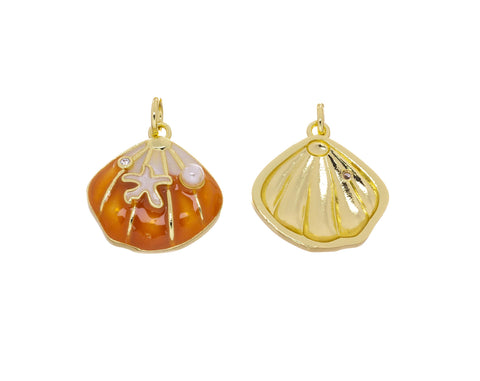 Sea Shell Clam Charm,Clam Charm With Pearl And Starfish,Sealife Starfish And Clam Charm,Nautical Sea life Charm For Jewelry Making,CPG2453