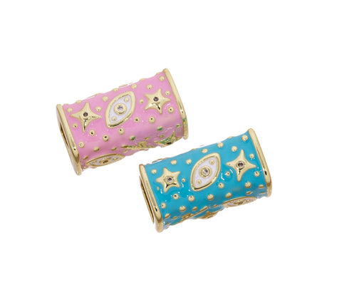 Talisman Square Tube Bead,Gold Talisman Evil Eye And Star Spacer Bead,Large Hole Spacer Bead For Leather Cord,Paracord Or Chain,SPG149