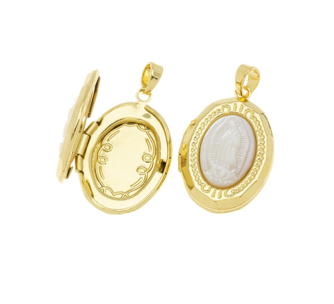 Guadalupe Gold Heart Locket,Oval Locket Heart Charm For Necklace,Gift For A Friend,Heart Shape Locket With Mother Of Pearl,CPG1011