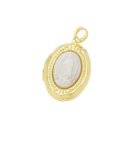 Guadalupe Gold Heart Locket,Oval Locket Heart Charm For Necklace,Gift For A Friend,Heart Shape Locket With Mother Of Pearl,CPG1011