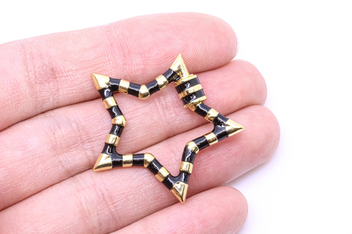 Black and Gold Open Heart Enamel Screw Clasp, Carabiner Lock, Screw Lock, 32mm, 1 pcs or 10 pcs, WHOLESALE