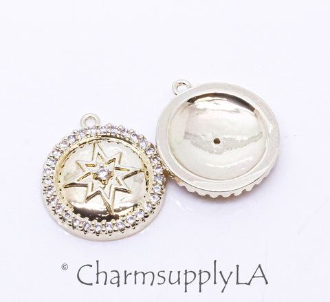 Gold Cz Starburst Tag Pendant, 15mm, Gold Round Celestial Jewelry Tag, Jewelry Starburst Pendant, 1 pc or 10 pcs WHOLESALE,CPG227