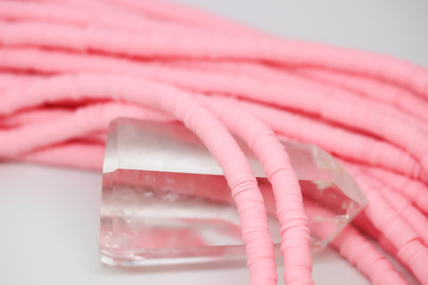 6mm Carnation Pink Polymer Clay Wheel beads, FULL STRAND, WHOLESALE