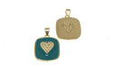 18k Gold Rectangle Dog Tag, CZ Heart Charm, Dog Tag CZ Heart Charm For Jewelry Making, Pave Heart Dog Tag Charm, CPG2341
