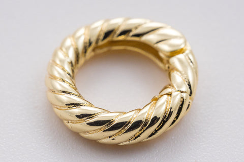 Gold Ribbon Push Gate Circle Ring, 15mm, Ribbon Style, Circle Push Ring with Style, Great Way to add a charm, 1 pc or 10 pcs, WHOLESALE
