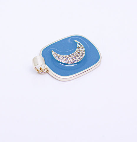 Gold Moon Enamel Tag Pendant, Red, Blue, Black or White, 1 pc or 10 pcs, WHOLESALE