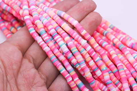 4mm Pink Rainbow Color Hue Mix Wheel Beads, Rainbow wheel beads, Polymer Clay, 4mm, Full Strand, 1 str or 10 str, WHOLESALE