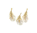 Feather Charm With White Mother Of Pearl,MOP Gold Leaf Charm,Shell Gold Pave Feather Pendant,Feather Pendant For Necklace,CPG717
