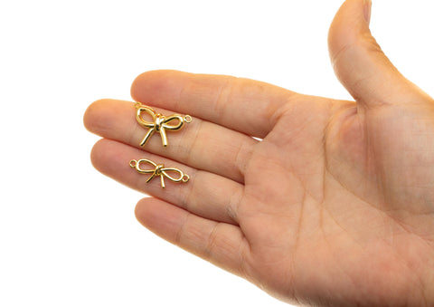 Gold Or Silver Ribbon Bow Tie Connector Charm,Gold Bow Tie Connector Charm,Bow Tie Ribbon  For Jewelry Making,CNG122-CNS122-CNG125-CNS125