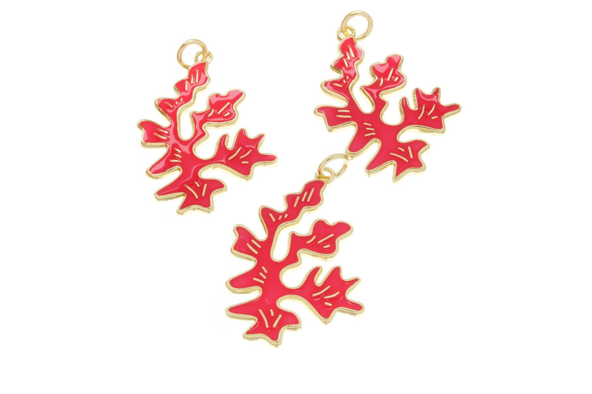 18k Gold Small Branch Ocean Coral Charm, Hot Pink Coral Branch Charm For Necklace And Earrings, Marine Lovers, Ocean Lover, CPG2556