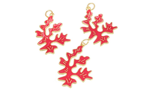 18k Gold Small Branch Ocean Coral Charm, Hot Pink Coral Branch Charm For Necklace And Earrings, Marine Lovers, Ocean Lover, CPG2556