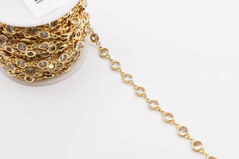 18k Gold Or Silver Plated  CZ Diamond by the ft Round Shape Chain, CZ Pave, for Necklace/Bracelet, 4, 5, or 6 mm, CHG1063-1065