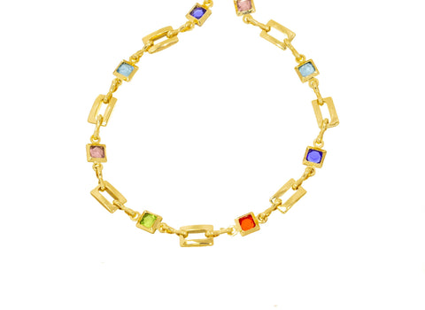 18K Gold Multi Color CZ Bezel Chain,Alternating Bezel Chain With CZ,Rainbow CZ Chain For Jewelry Making,Multi Color Stone Link Chain,CHG118