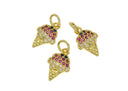 18k Gold Ice Cream Cone Charm, Colorful Ice Cream Cone Charm, Charms for Kids, Super Sparkly Ice Cream Cone, Summer Charms, CPG1141