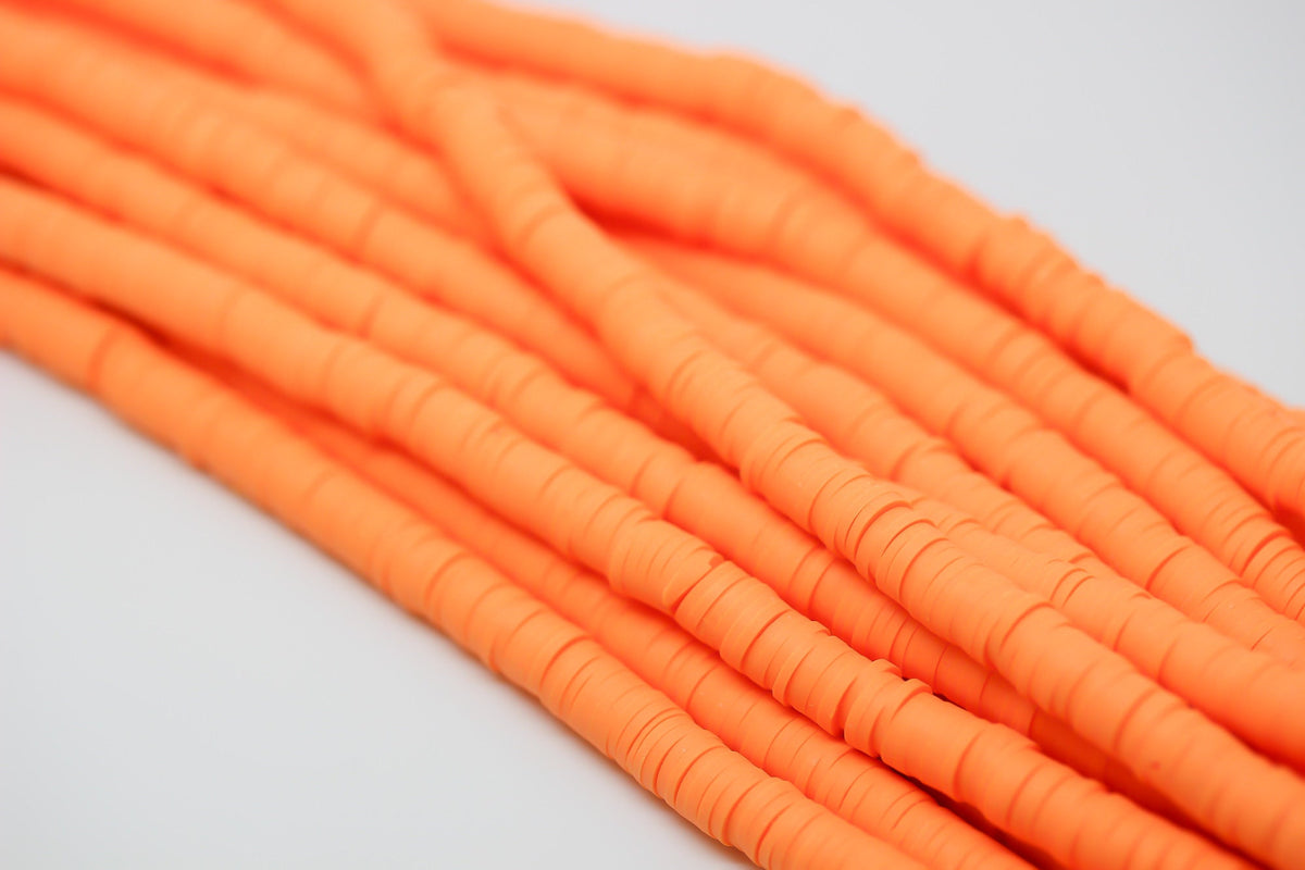 6mm Bright Orange Polymer Clay Wheel beads, FULL STRAND, WHOLESALE