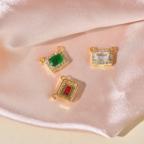 Gold Connector Charm For Necklace, CZ Connector Charm With Radiant Cut Stone In The Middle, CNG003-CNS003