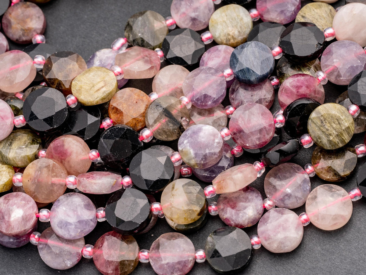 Watermelon Tourmaline Star Cut Disc Beads, 10mm disc, Natural Flower Amazonite beads, Flower Amazonite Stone, Full Strand, DS011
