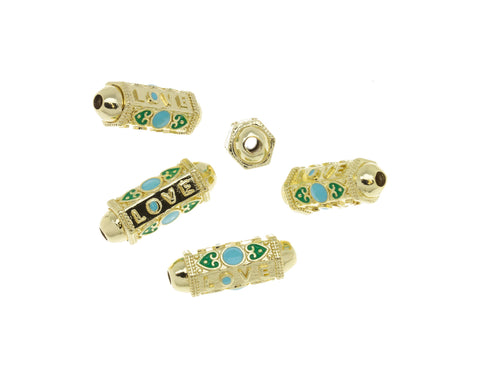 Tube Spacer Bead For Bracelet Or Necklace,Monogram Gold Spacer Bead With Enamel,Spacer Bead For Elastic Cord Or Chain Bracelet ,SPG008
