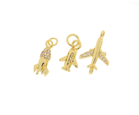 Gold Airplane Charm, Small Gold Rocket And Airplane,Charms For Jewelry Making,Necklace,Bracelet,Earrings CPG771-CPG2185-CPG2191