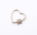 Gold Light Lavender Amethyst cz Heart Carabiner Lock, 20mm, Screw on clasp, Open Heart Lock, 1pcs or 10 pcs, WHOLESALE
