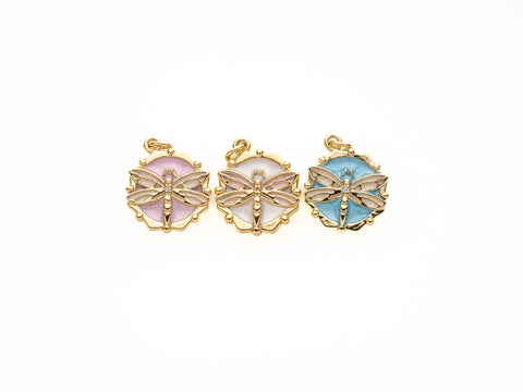Dragonfly Gold Charm,Enamel Dragonfly Dainty Charms,Dragonfly Disc Charm,CPG306