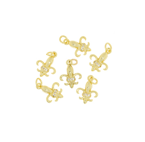 Gold Fleur De Lis Charm With CZ,French Fleur De Lis Charm ,Dainty Pave CZ Fleur De Lis Charm,,CPG1053