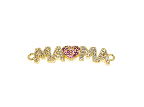 MAMA Heart Charm Connector For Bracelet,Gold Mama Word Monogram Connector Charm,Mother’s Day Gift,Mama Heart Pave CZ Monogram,CNG043