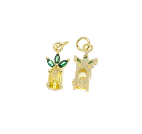 Dainty Gold Pineapple Charm,Tropical Fruit  Gold CZ Charm,Hawaiian Fruit Charm, 1 pc,5pcs or 10 pcs, WHOLESALE,CPG1142