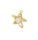 Star Charm With Polished Shiny White Mother Of Pearl Heart,Gold Star Charm With MOP Heart Inlay,Gold Star Charm With Heart Inlay ,CPG614