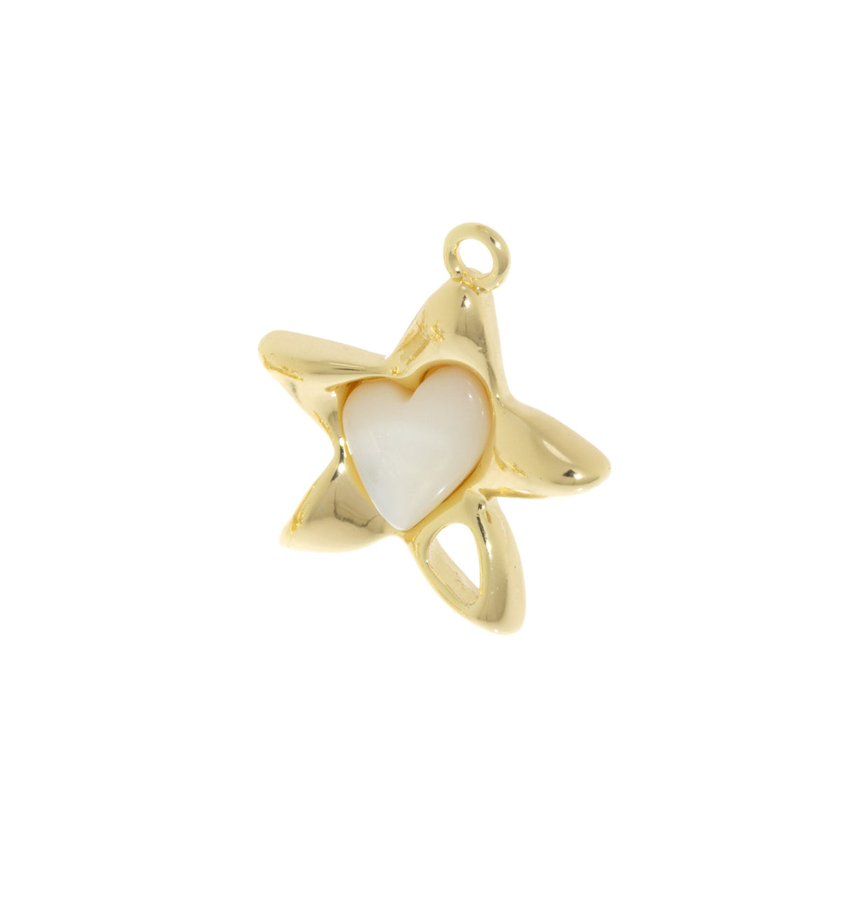 Star Charm With Polished Shiny White Mother Of Pearl Heart,Gold Star Charm With MOP Heart Inlay,Gold Star Charm With Heart Inlay ,CPG614