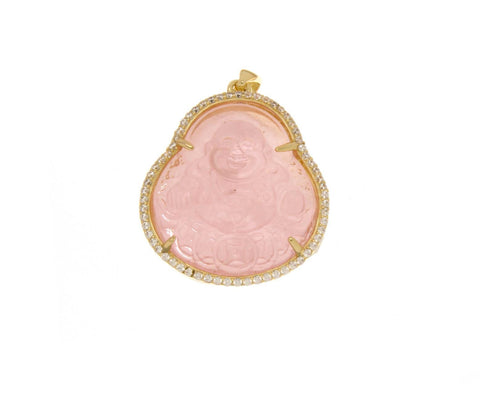 18K Gold Pink or Green Buddha Charms, Micropavé CZ Buddhist Pendant, Buddha Pendant Green or Pink for DIY Jewelry Making Supply