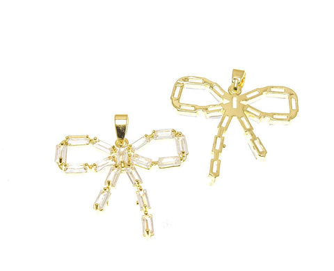 18k Dainty Gold Ribbon Bow Tie Charm, CZ Ribbon Charm, Timeless CZ Ribbon Bow Tie Charm For Jewelry, CPG2266,CPS2266