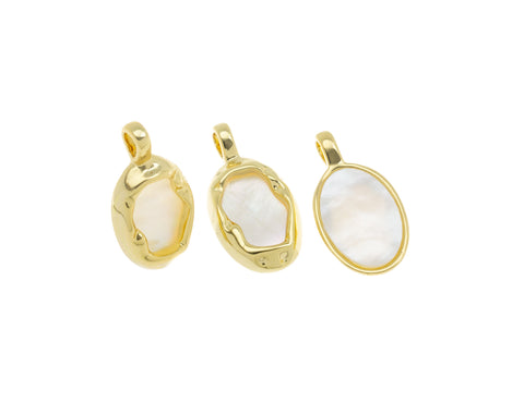 Oval Shape Gold Mounting With White Mother Of Pearl,Oval Gold MOP Charm ,Dainty Oval Mother Of Pearl charm,CPG714