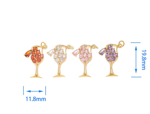 Gold Party Drink Cocktail Glass Charm,Champagne Crystal Glass Cup Charm,Dainty Gold Cocktail Glass Charm,Wine Glass Charm,CPG1454
