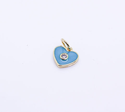 Gold Enamel Hearts with cz stone charm, Red, Navy blue, Turquoise Blue, White, 1pc, 10 pcs, 50 pcs, WHOLESALE,CPG146