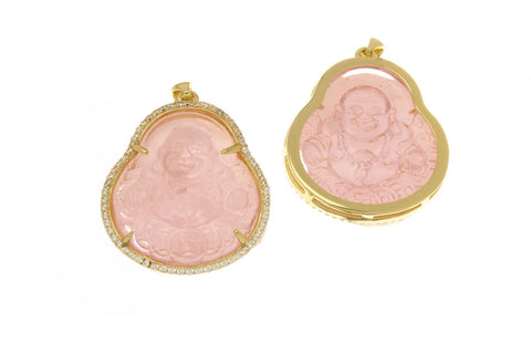 18K Gold Pink or Green Buddha Charms, Micropavé CZ Buddhist Pendant, Buddha Pendant Green or Pink for DIY Jewelry Making Supply
