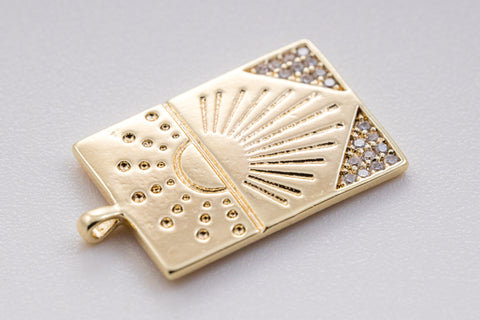 Gold cz sunray rectangle tag, 19x13mm, sunray pendant, Sun Pendant, cz sun pendant, Celestial Jewelry, 1pc or 10pcs, WHOLESALE,CPG375-CPS375