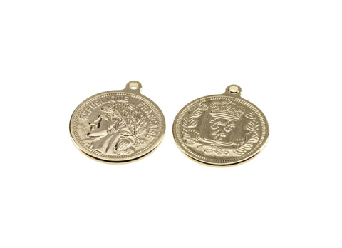 Gold French Coin Charm,Republique Francaice Coin Charm,Old French Republic Gold Coin Charm For Jewelry Making,CPG727
