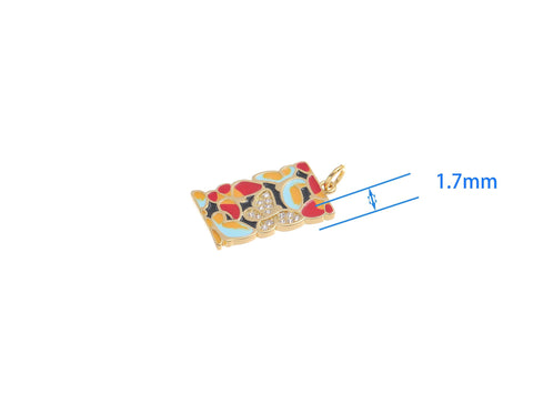 18k Gold CZ Bezel Set Shiny Rectangle Red Butterfly Mosaic Charm, Everyday wear Dainty Charm, Minimalist Jewelry, Artsy, CPG1599