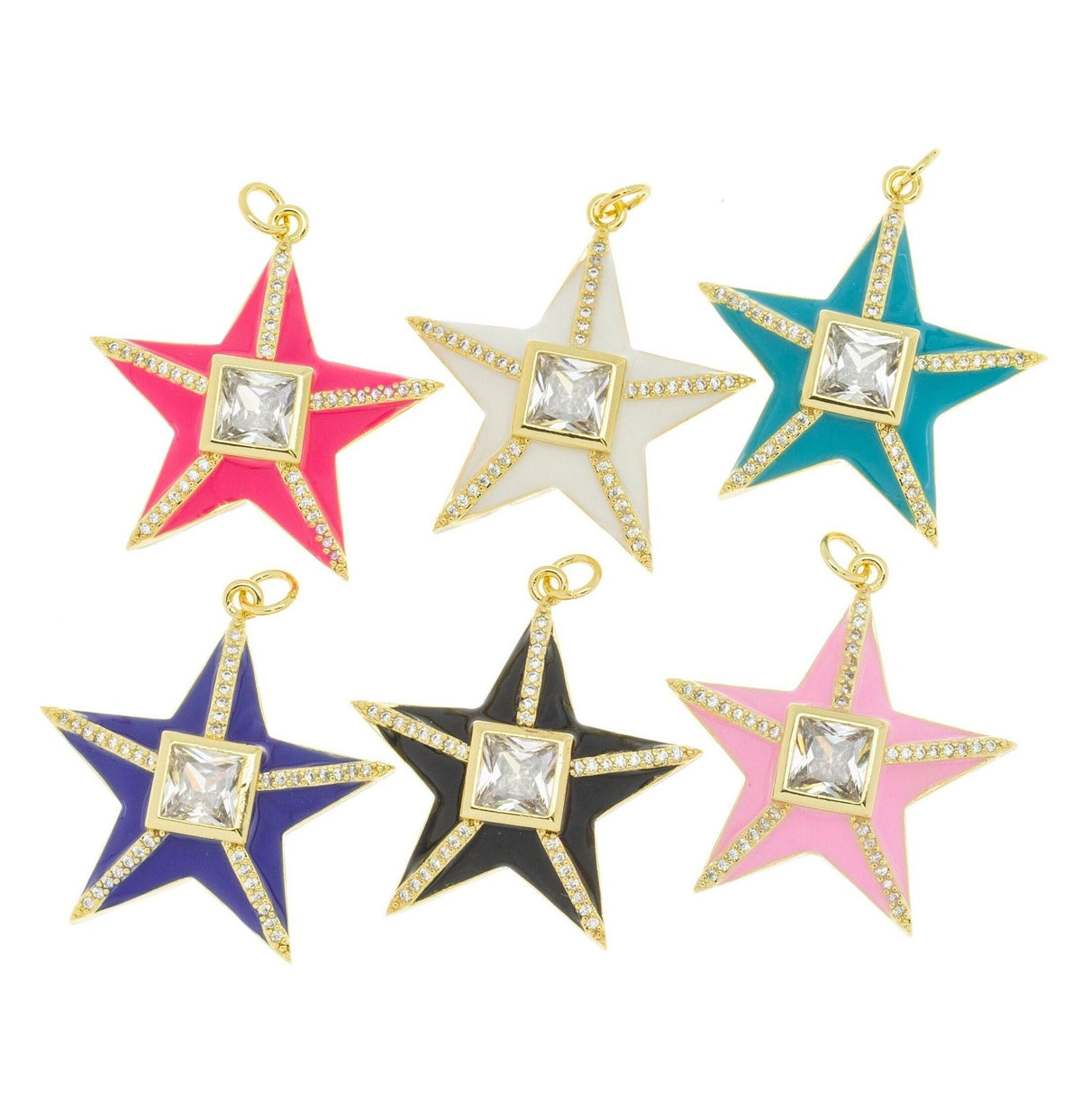 Gold Enamel Pave CZ Star Charm,CZ Gold Star charm,Star Charm For Jewelry Making,Gold Star Charm For Necklace,CPG725