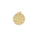 Circle Shape Gold Cross Charm With White Mother Of Pearl,Round Disc MOP Charm With Cross,Dainty Disc Pave MOP Shell Cross Charm,CPG719