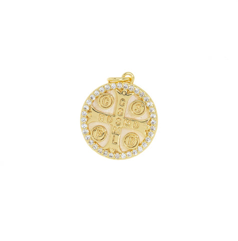 Circle Shape Gold Cross Charm With White Mother Of Pearl,Round Disc MOP Charm With Cross,Dainty Disc Pave MOP Shell Cross Charm,CPG719