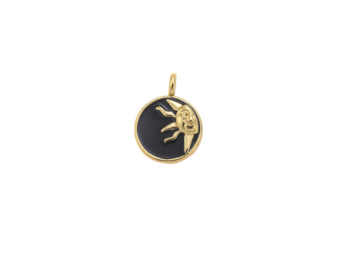 18k Gold Black/ enamel Sun Pendant, Sun Medallion, Sun Pendant, Sun Charm, Sun God Charm, CPG1605