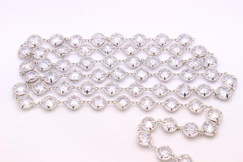 18k Gold Plated or Silver CZ Cubic Zirconia Stone Link Chain, Large CZ Stone, Chain Sold by the Foot, CHG1068, CHS1068